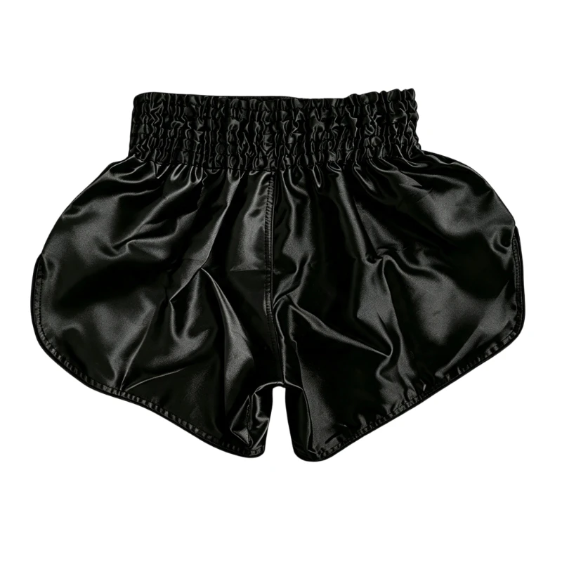 Klassische, einfarbig schwarze Muay-Thai-Kampfshorts aus Satin mit elastischem Bund, Kickbox-Shorts, MMA-Kampfsport-Trainings-Boxsparring-Hose