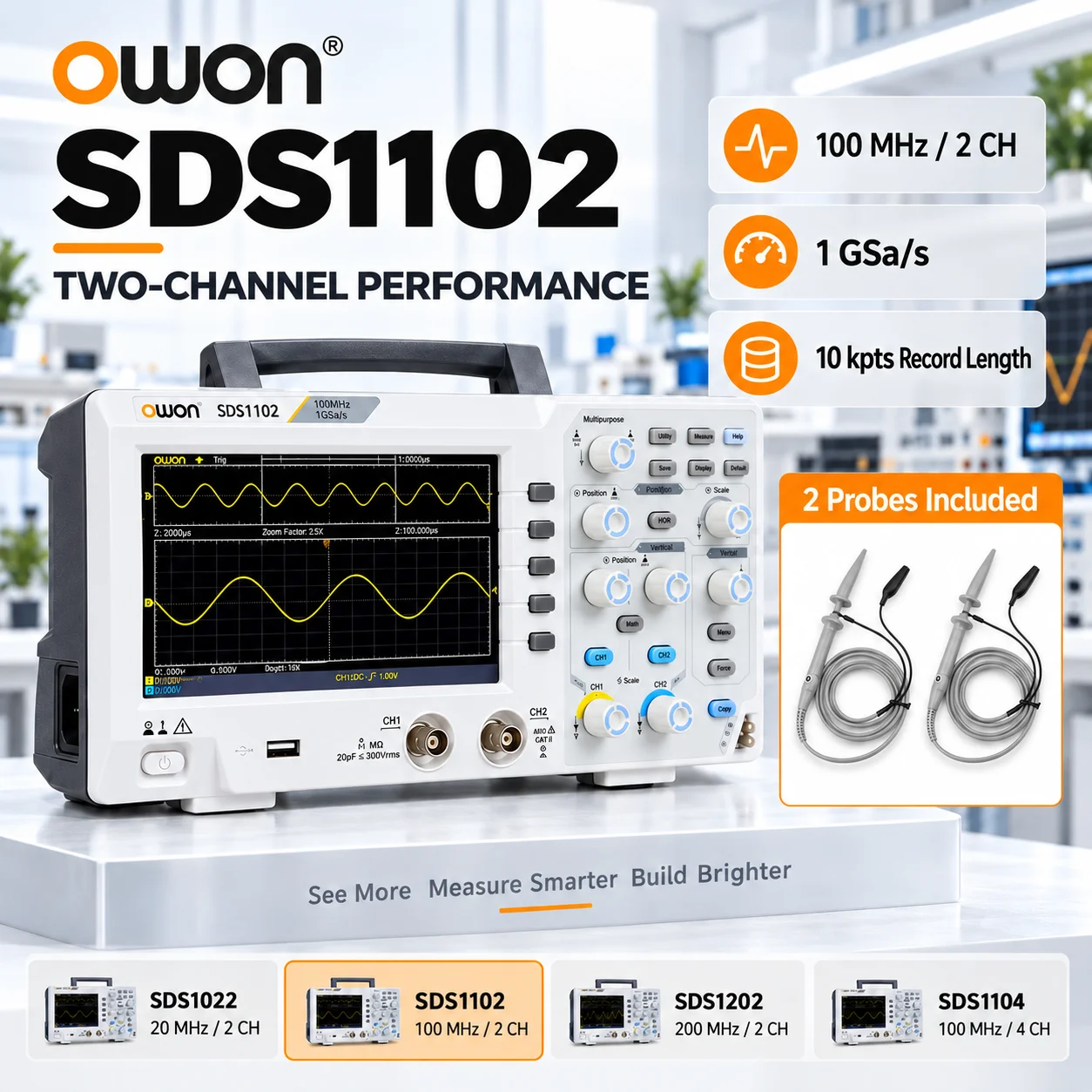 OWON SDS1022 SDS1102 SDS1202 SDS1104 Digitale Oscilloscoop 20-200MHz 2CH/4CH Tot 1GSa/s 7 inch LCD FFT USB Bench Scope voor Reparatie