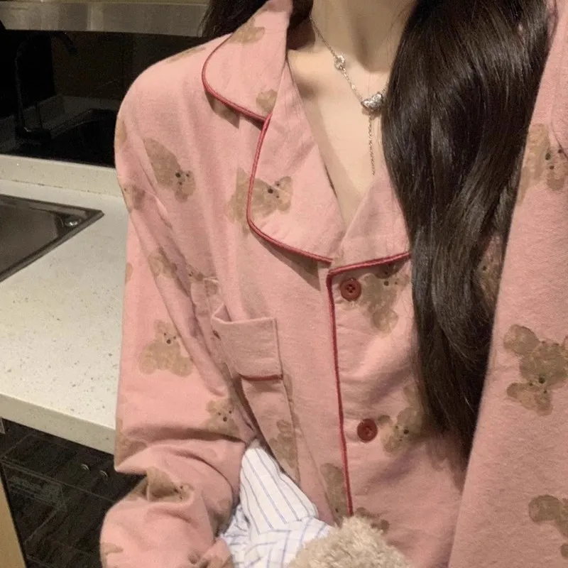 

Pjs Set Women Pajama Set Women's Warm Winter Pajamas Fashionable Home Clothes, Pajamas Cute and Soft Pajama Set Fine Striped Ins