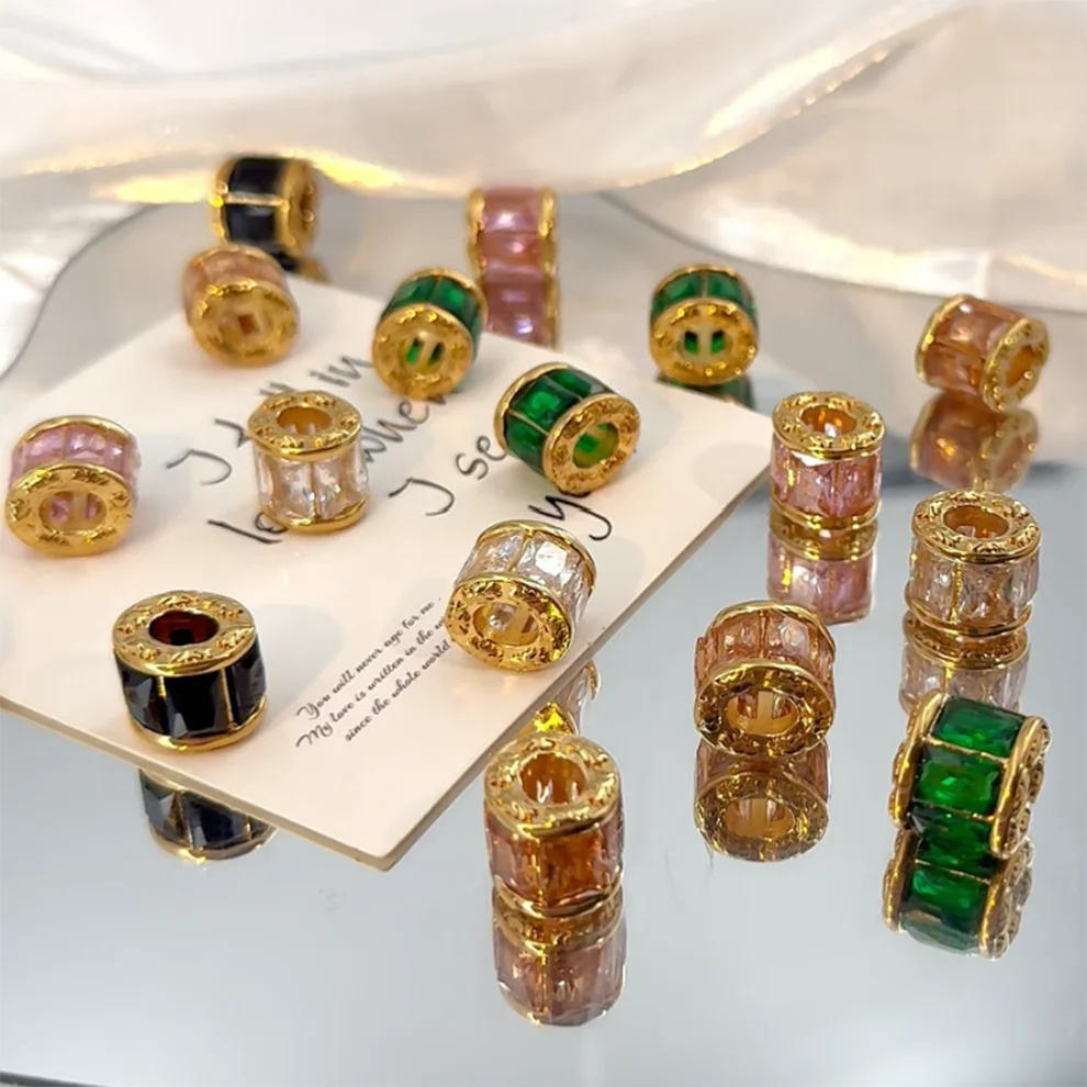 

2pcs/lot Stainless Steel Colorful Zircon Crystal Spacer Bead Large Hole for Bracelet Charm Jewellery Making Accessories Material