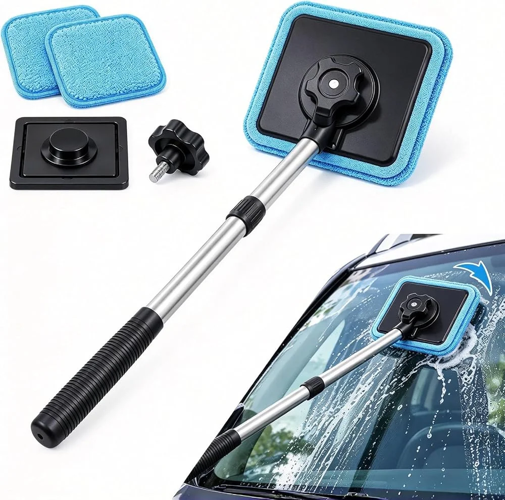 Dual Magnetic Car Windshield Cleaner, Double Sided Magnetic Window Cleaner with Extendable Handle, Streak-Free Glass Cleaning