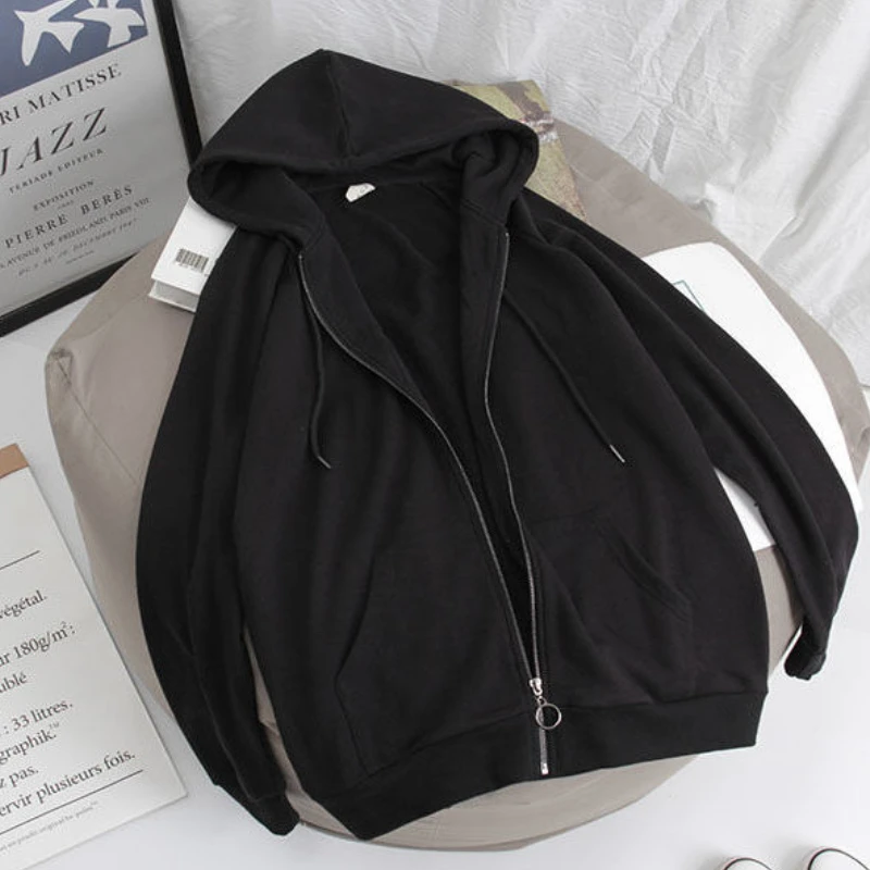 

Spring and Autumn Hoodie Women's Spring Solid Sport Style Korean Version Simple Long Sleeve Zipper Simple Hoodie Fashion Trend