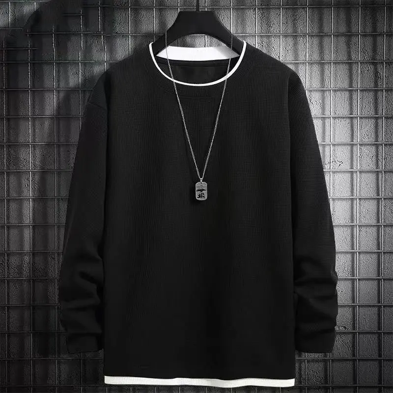 Men's Plus Size All-match T Shirt Tops Spring Autumn New Long Sleeve O-neck Loose Hoodie Street Casual Fashion Men Clothing