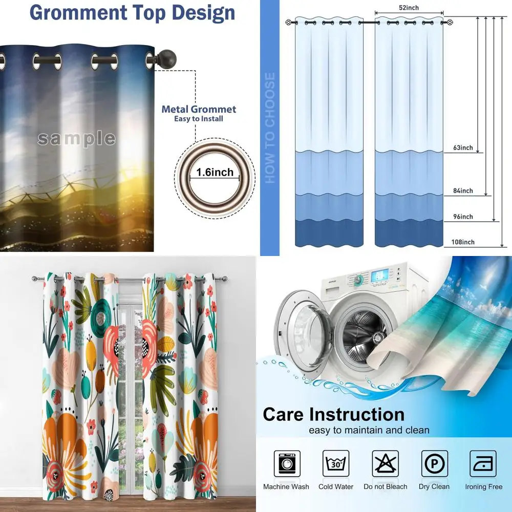 

Floral Blackout Curtains, Boho Colorful Flowers Print Decor for Home Bedroom Living Room Grommet Window Darkening Drapes, 52 Wid