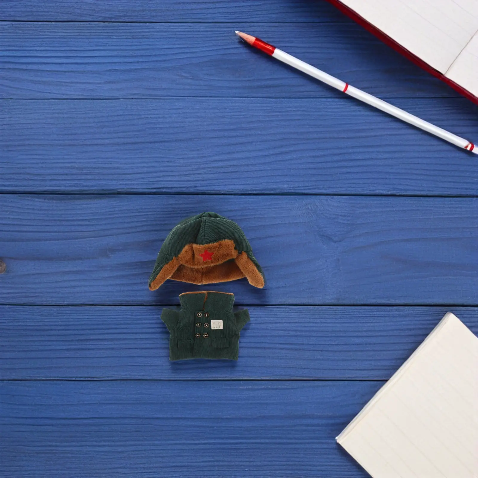 

1 Set Cute Army Coat Set Green Winter Hat Creative Dress Up Clothes for Imaginative Polyester Outfit for Small Stuffed