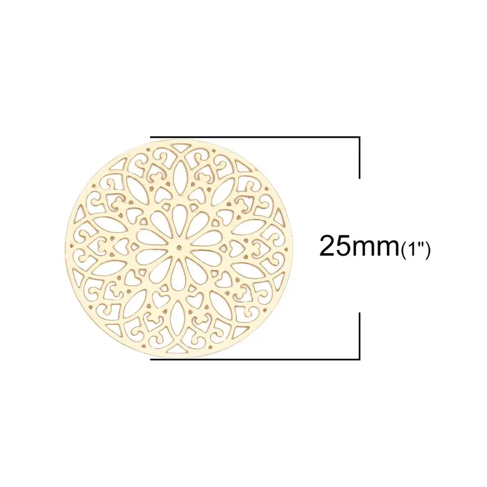 DoreenBeads Iron/Copper Alloy Filigree Stamping Connectors Round Silver Color/Gold Color DIY Making Jewelry Gifts 25mm Dia,10PCs