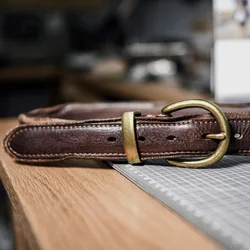 Men's Brass Pin Buckle Belt Retro Leather Personality Belt Natural cowhide Fold Men's Jeans Belt Luxury Trend Designer Belt
