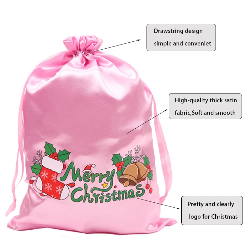 Satin Bags With Drawstring For Bundles Wig Bags With Merry Christmas 2Pcs Hair Packaging Bag Silk Gift Bags Travel Bags For Wigs