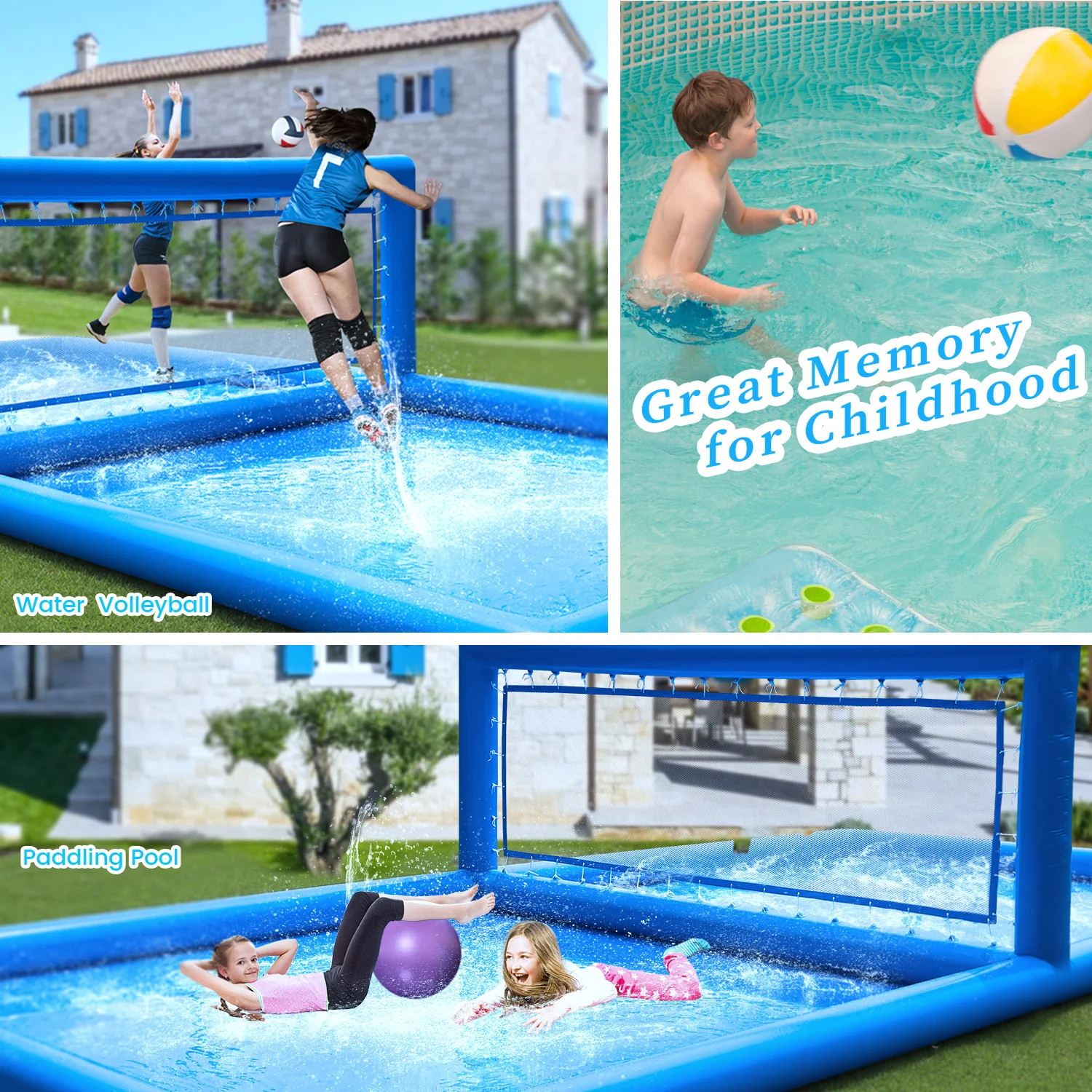 Piscina da pallavolo gonfiabile per esterni con campo da pallavolo da 33 piedi per giochi sportivi Parco giochi per bambini commerciali