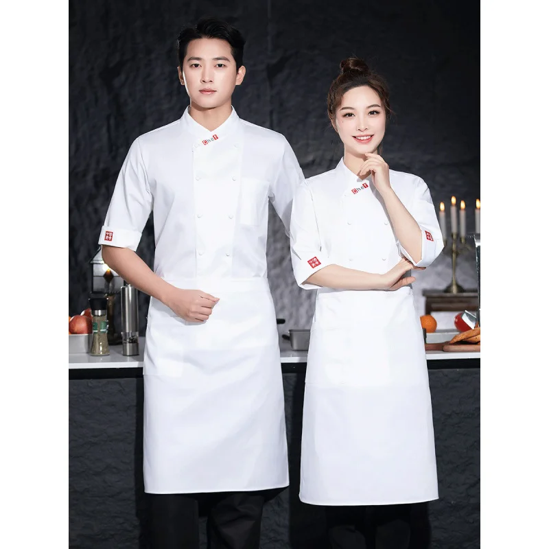 Chef Uniform Three-Quarter Sleeve Spring, Summer, Autumn and Winter Four Seasons Men's Catering Half Sleeve Overalls Canteen Kit