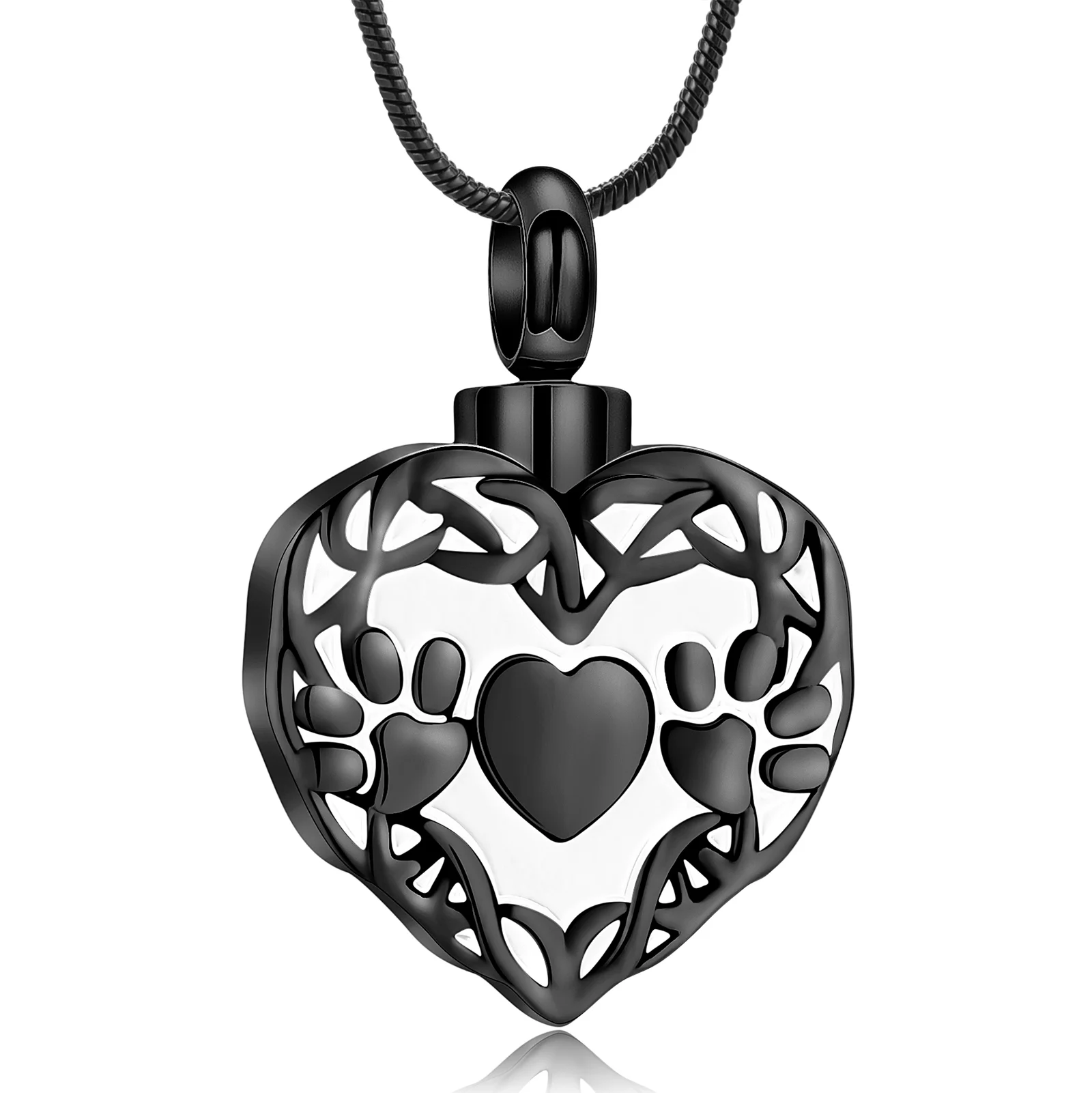 

Pet Paw Print Urn Necklace for Dog Cat Ashes Loved One Memorial Keepsake Heart Cremation Jewelry