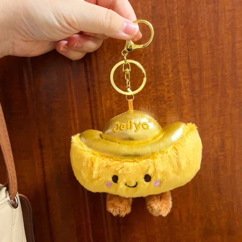 Super süßes Original-Cartoon-Plüschtier mit glücklichen Goldbarren, weicher Schlüsselanhänger, Taschenanhänger, Glücksüberraschungsgeschenk für viel Glück, Sucher