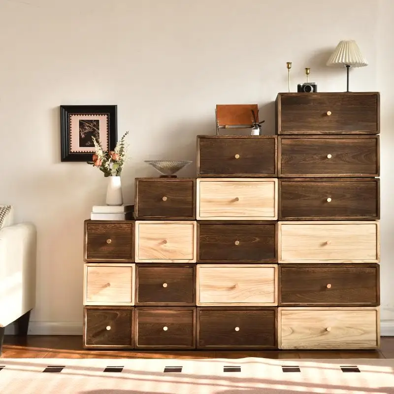 

Free combination solid wood storage cabinet Multi-layer drawer type children's lattice cabinet Paint-free