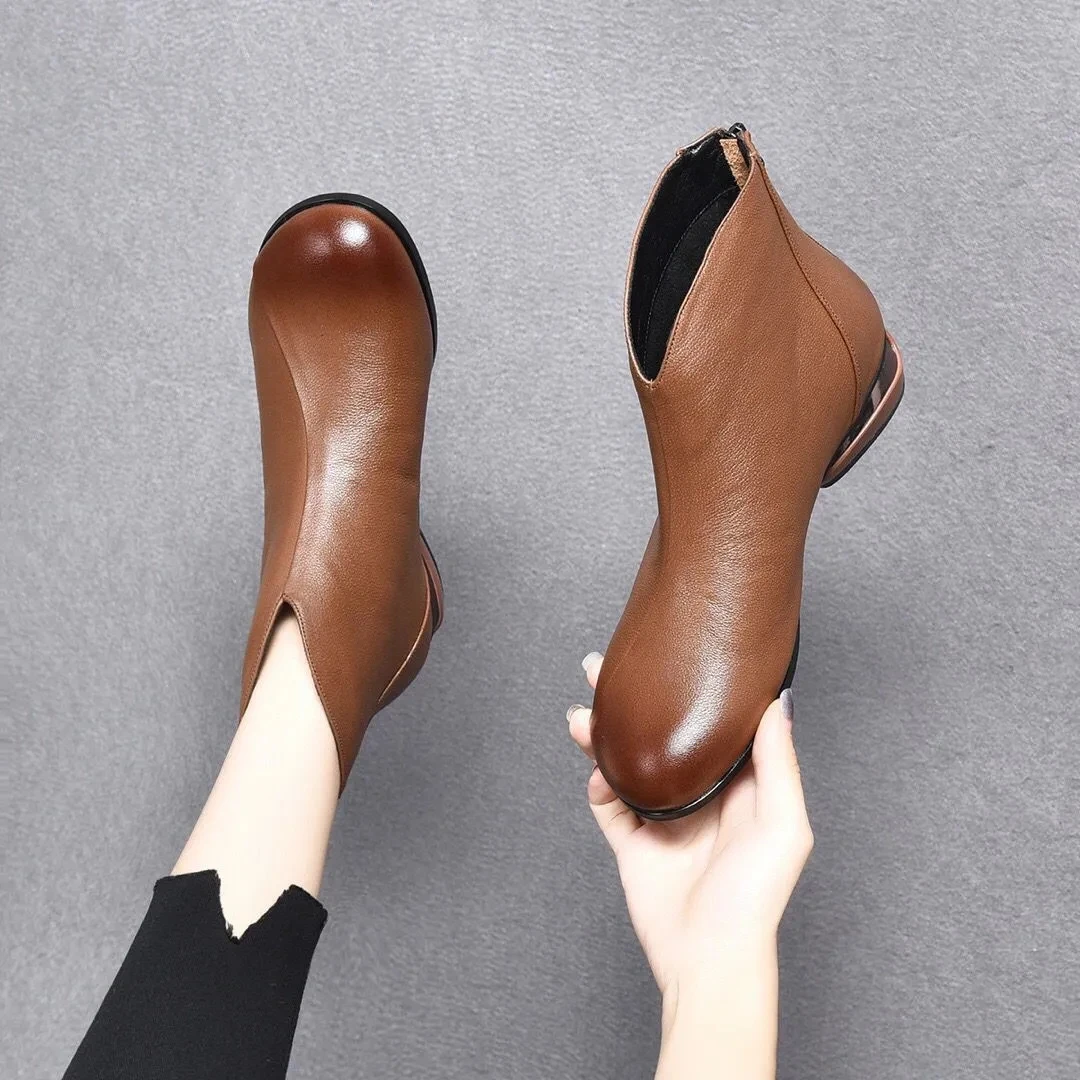 2024 Wedge Booties Fashion Butterfly-knot Retro Shoes Ladies Zip Platform Boot Female Vintage Brown Leather Boots Winter Woman