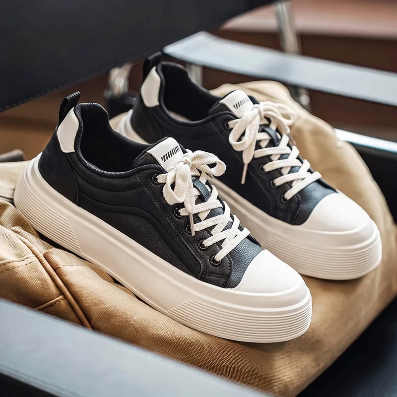 YUYIN Mens Height Increase Lace Up Shoes Trendy Men Platform Canvas Skate Shoes Leisure Thick Bottom Sports Casual Sneakers