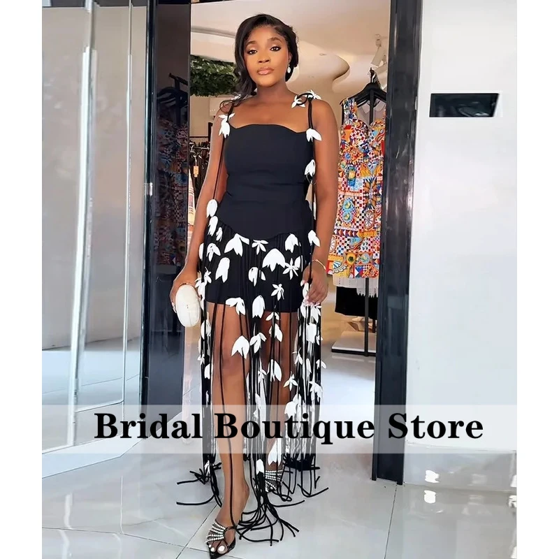 

Customized Sexy Jersey Straight Tassel 3D Flowers Beading Evening Dress Delicate Sleeveless Strapless Floor Length Party Gowns