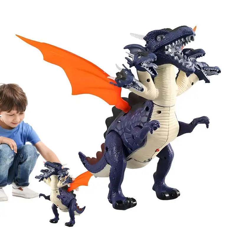 Dinosaur Moving Toy Electric Five Heads Dinosaur With Sound And Wings LED Lights Interactive Dinosaur Toy For 4-7 Years Old