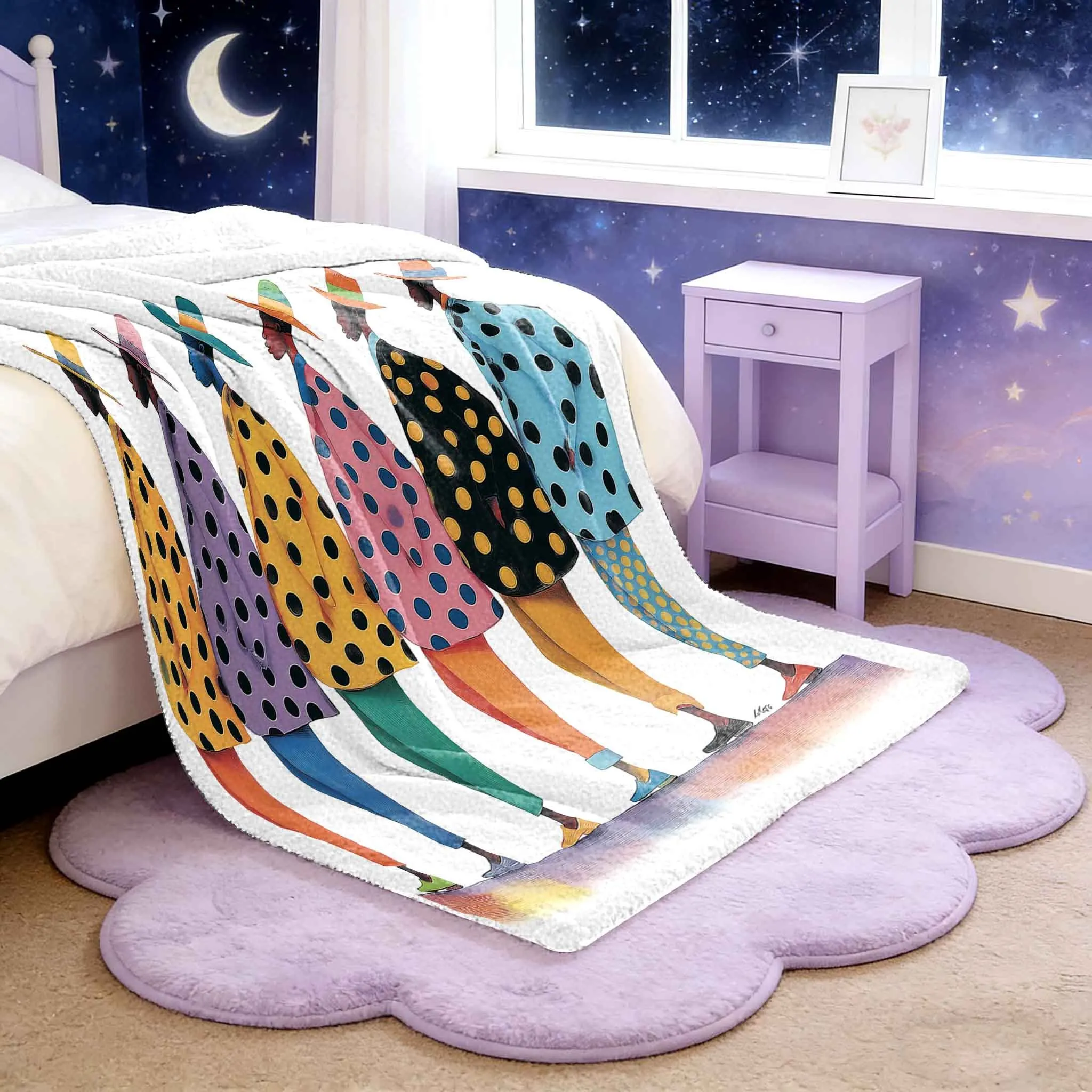 1pc Flannel Blanket, Character Polka Dot Pattern Colorful 2D Printed Throw, Camping Blanket Birthday/Holiday Gift, Multi-Use for
