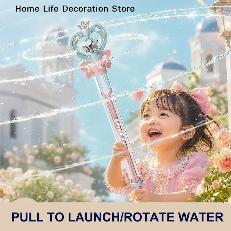 Princess Magic Water Wand With Rotating Spray Pull Launch Summer Outdoor Backyard Beach Play Water Battle Cannon For Girls Gift