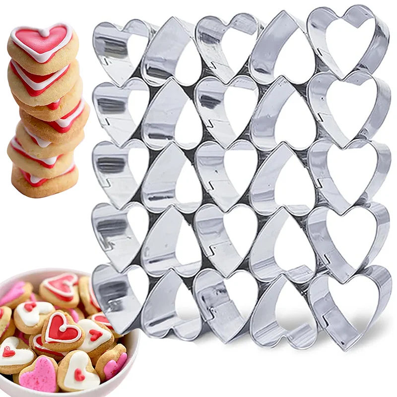 Heart Cookie Cutters 25 Cavity Small Heart Shape Cookie Cutter Valentine, Wedding Biscuit Molds For Baking Mini Cookie Stainless