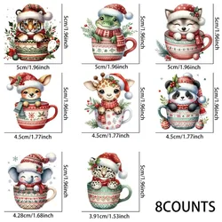 8pcs 3D Christmas UV DTF Cup Stickers, Waterproof Sticker Pack for Decorating Mugs, DIY Art Supplies，Home Decoration