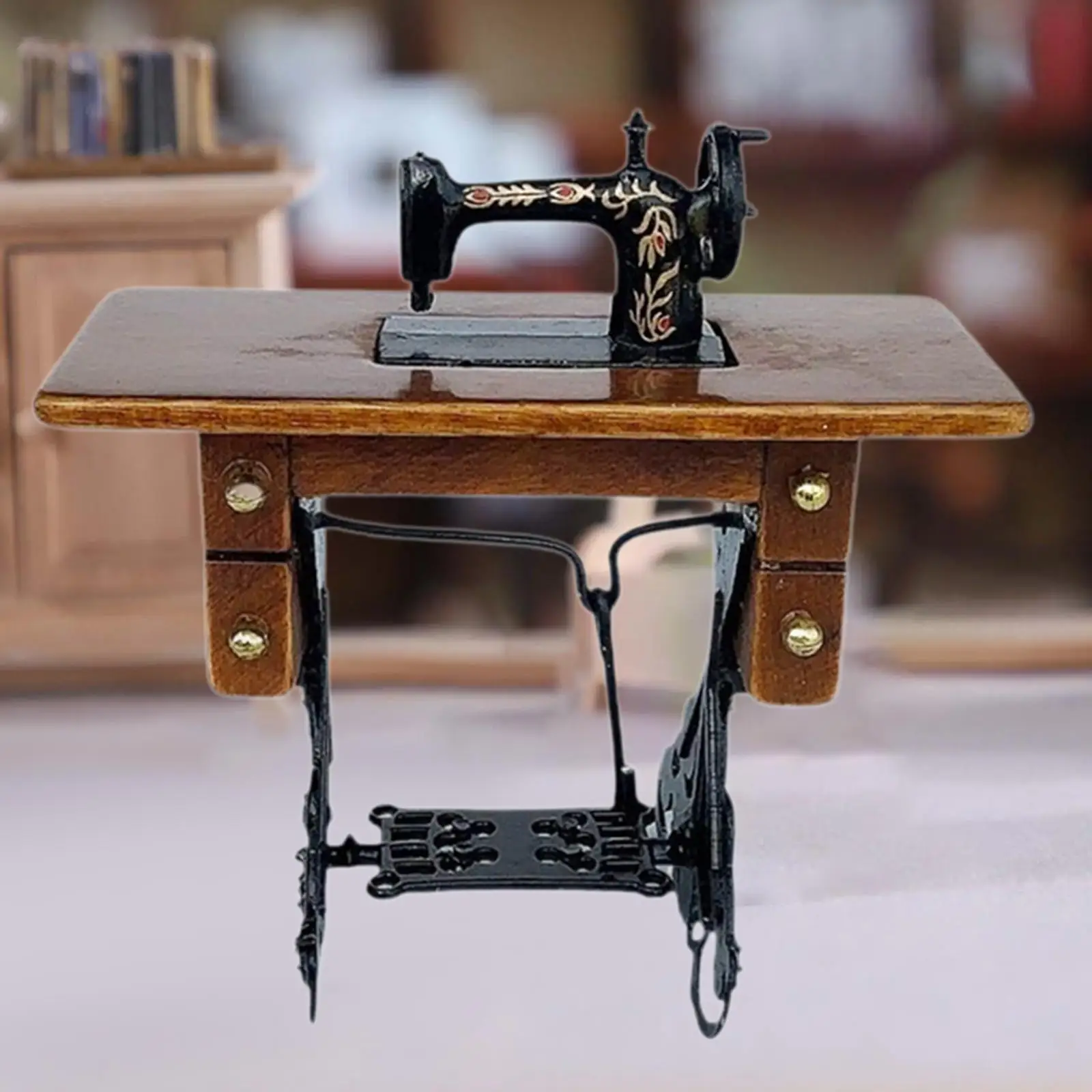 Miniature Sewing Machine Wooden Dollhouse Accessory 1 12 Scale Vintage Model for Home Decor and Creative Play