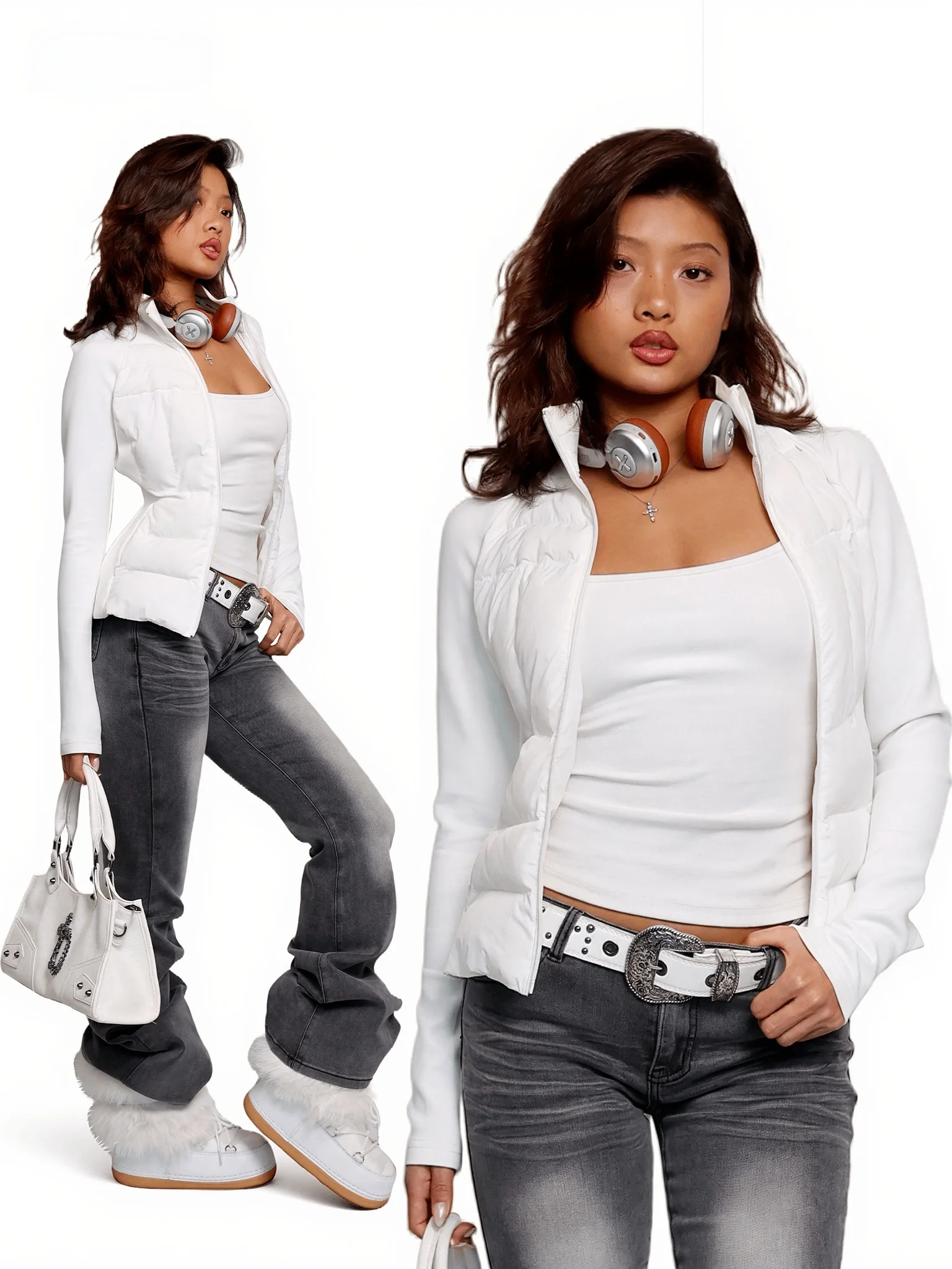 

Women's Long Sve Cotton Jaet ii Casual Sle Slim Fit Polyester Blend Zipper Closure Faionable Winter Coat H5W448