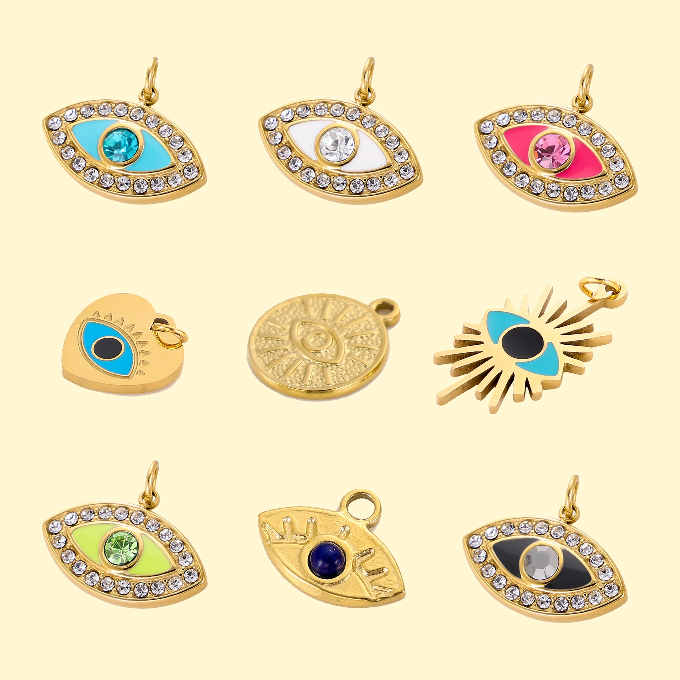 

CARLIDANA Trendy Zircon Oil Drop Evil Lucky Eye Charm Wholesale Handmade Women Stainless Steel Gold Plated Charms Jewelry