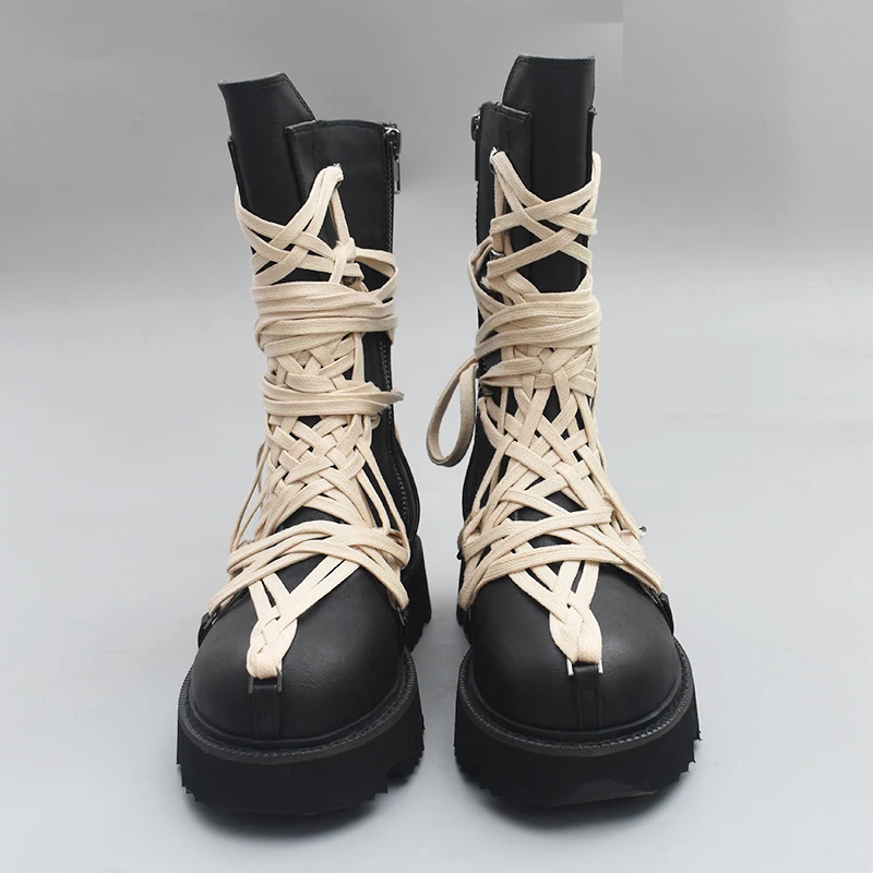 

Fashion 2022 Autumn Shoes Women Ankle Side Zipper Cross Strappy Round Toe Booties Fashion Female Mid-calf Black Boots