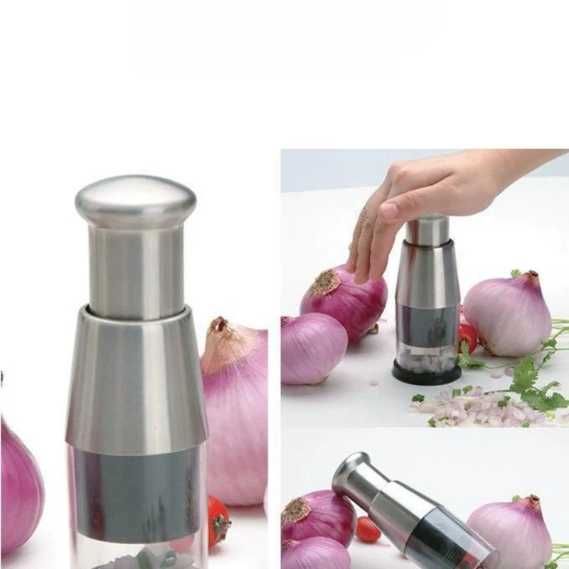 مفرمة الثوم المضغوطة من الفولاذ المقاوم للصدأ، هراسة الثوم اليدوية، أداة تقطيع الثوم المحمولة من نوع الدفع، أداة مفرمة المطبخ