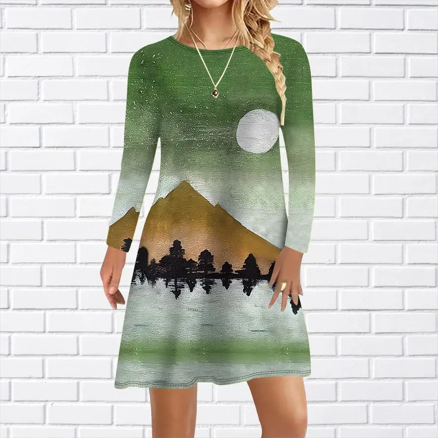 2023 Nieuwe Herfst Damesjurken Bloemenprint Losse Casual Jurken Vrouwelijke Lange Mouw O-hals Elegante Jurk Mode Streetwear