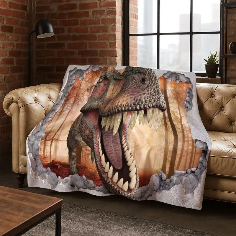 3D Illusion Pattern Hallucination Dino Flannel Blanket Soft Warm Blanket Throw Blanket for Bedroom Living Room Bed Travel Picnic