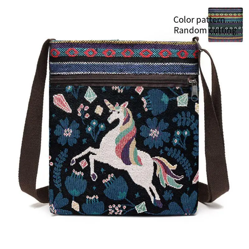 حقيبة كروس قماشية، قماش منسوج، حقيبة كتف واحدة متعددة الاستخدامات، حقيبة هاتف محمول، حقيبة كروس صغيرة عرقية من مياو