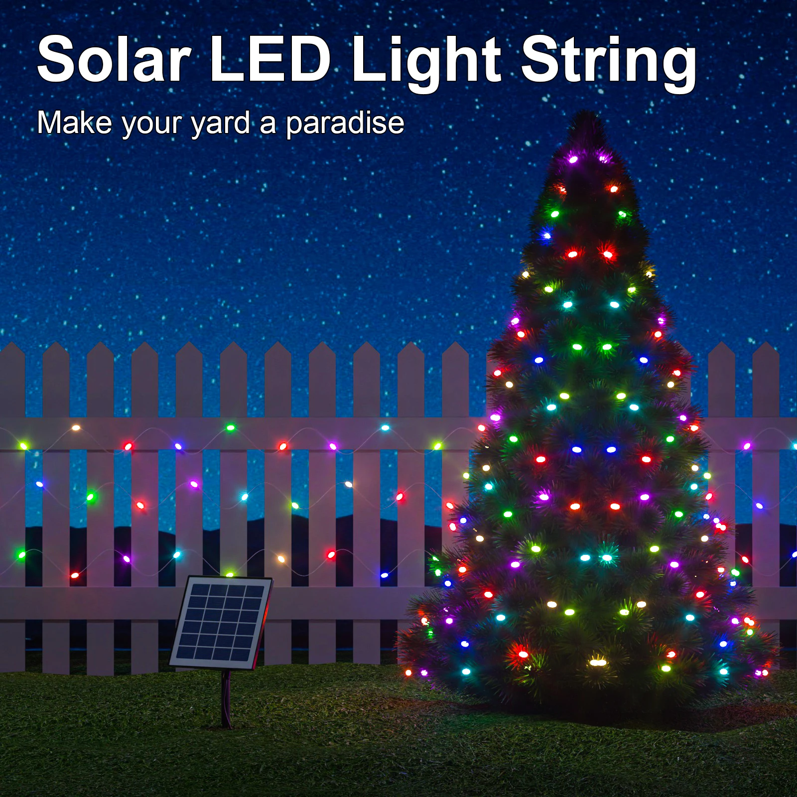 20 meter solar Christmas light string with warm white/illusory light remote control, rechargeable garden Christmas decoration.