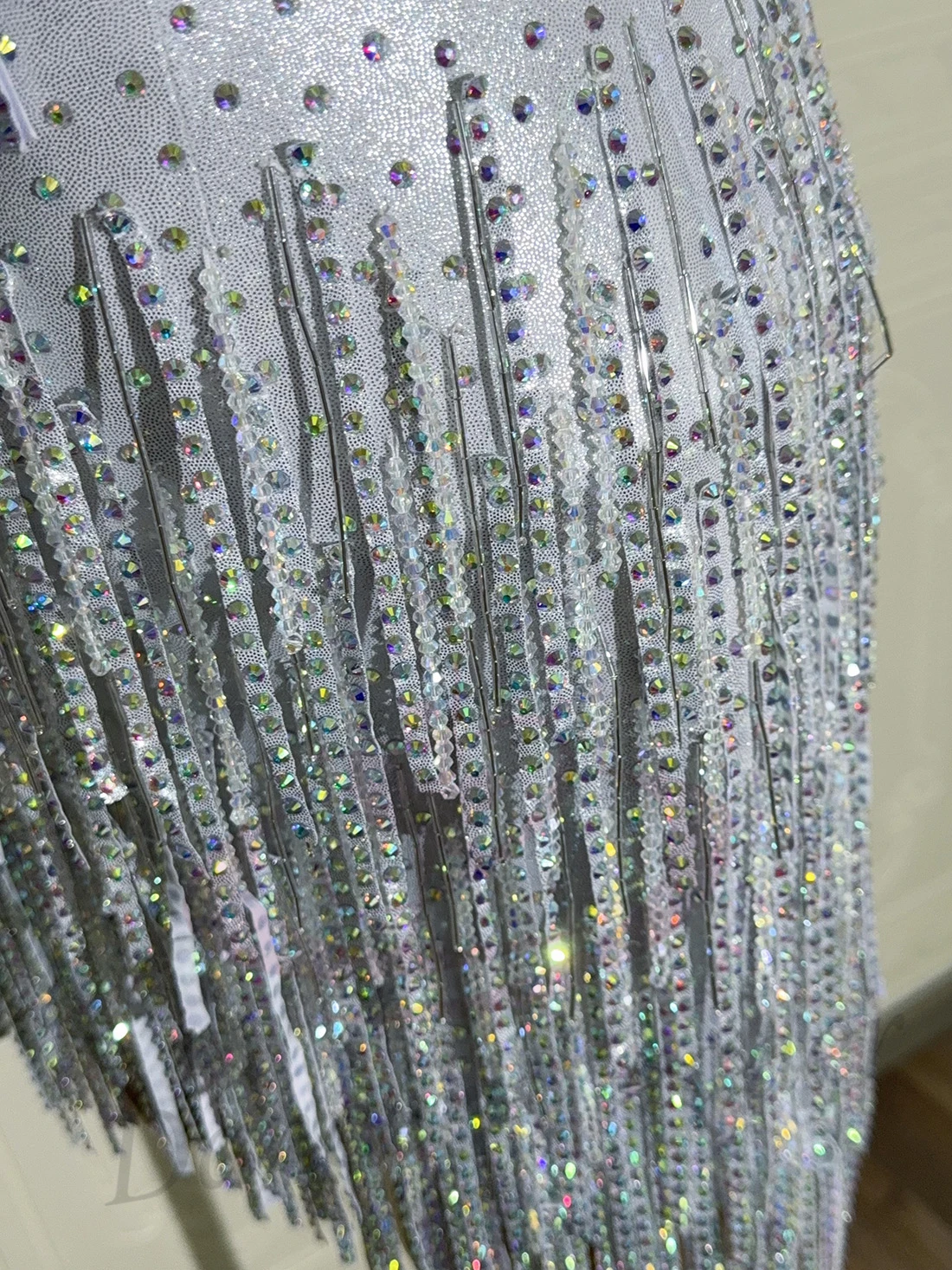 Ballerino latino per bambini adulti Abito da performance in pietra AB di fascia alta personalizzato argento bianco diamante striscia nappa tango samba