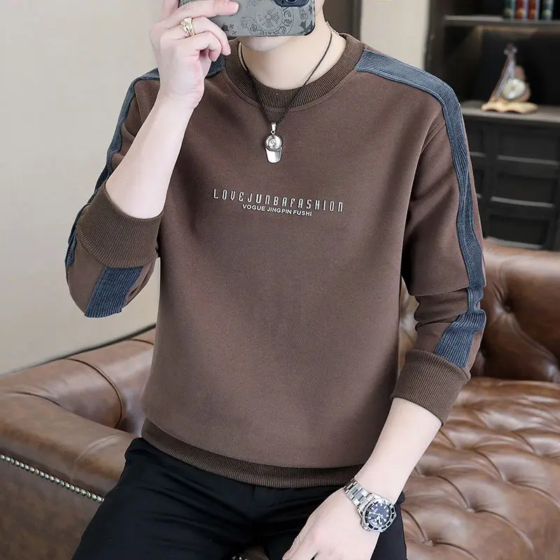 Fashion O-Neck Spliced Printed Letter Casual Sweatshirts Men's Clothing 2024 Autumn New Loose All-match Tops Korean Sweatshirts