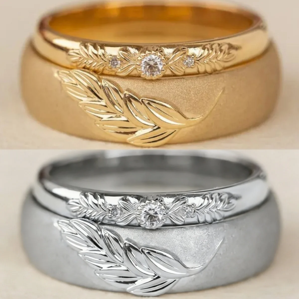 2-teiliges Set Vintage Eleganter Weizenstrukturierter Ring mit Synthetischem Zirkonia Damenmode Einfacher Stil Täglicher Bankett-Festival-Schmuck