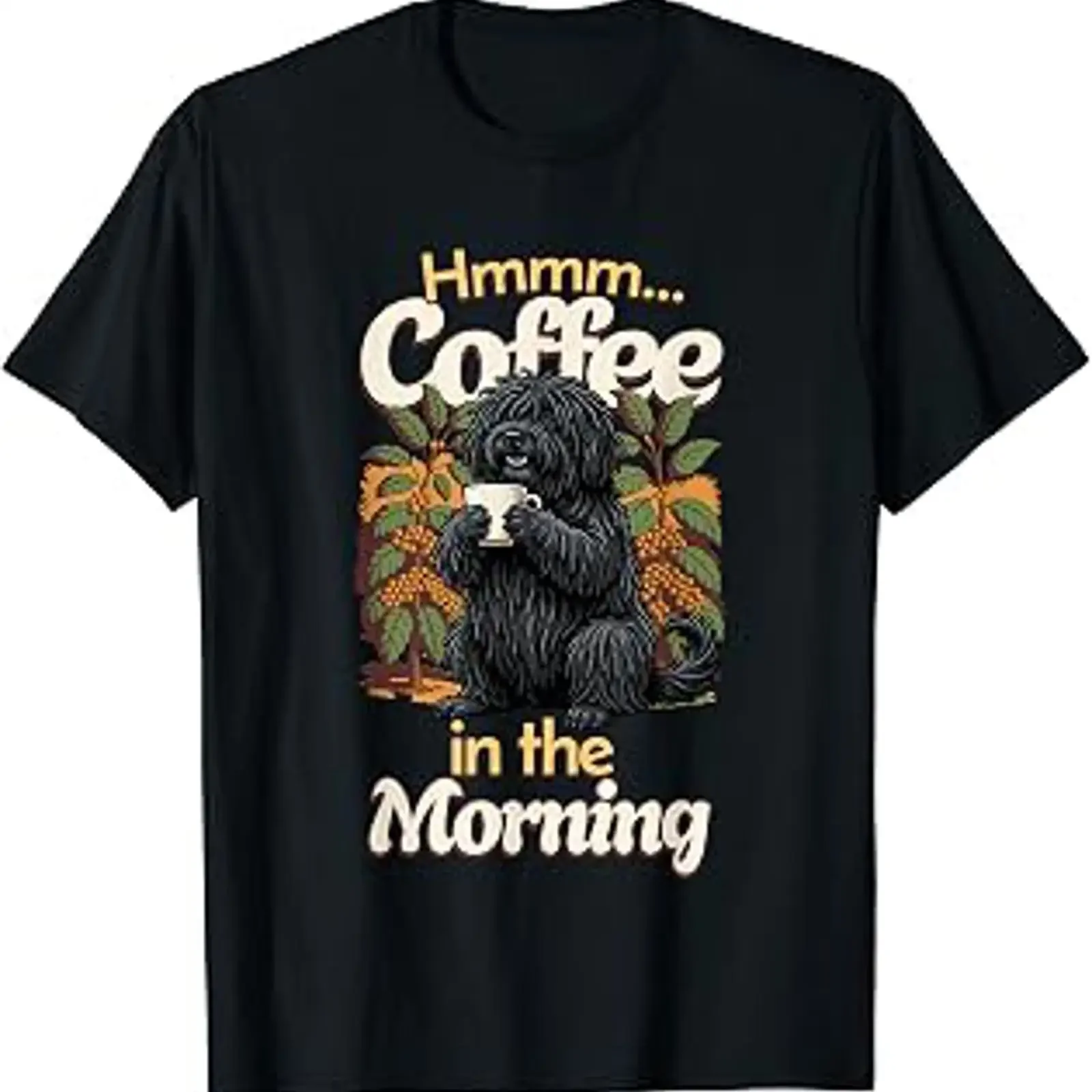 Cute Puli Puppy Dog and Cup of Coffee in the Morning Value T Shirt vintage Washed Stylish Breathable streetwear fashion