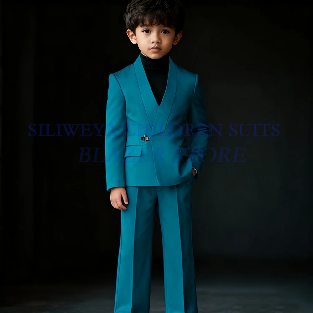 

Bespoke Children Suits Solid Color Shawl Lapel Slim Fit 2 Piece Jacket Pants Sets High Quality Festival Kids Clothing Costume