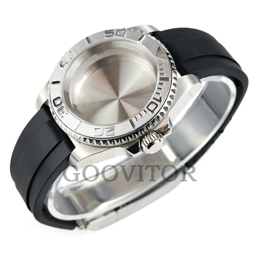 For Silver 40mm YACHT-MASTER Watch Case Fit Submariner GMT Seiko NH34/NH35/NH36/NH38 Movement Rubber Strap NH35 Watch Case