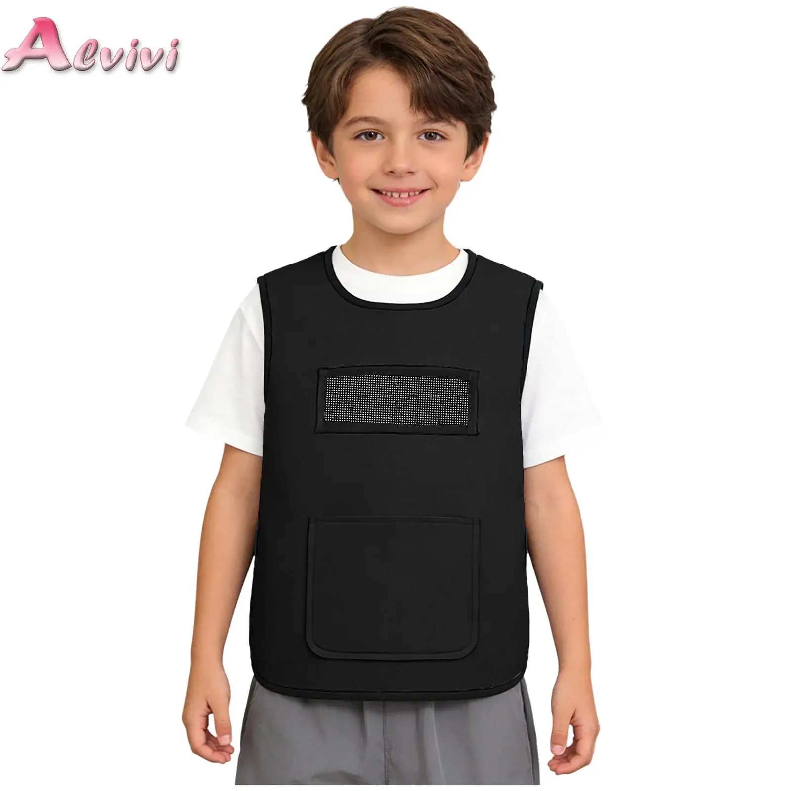 

Boys Girls Deep Pressure Padded Front Sensory Compression Vest Adjustable Hook-And-Loop Fastener Color Block Vest with Pocket
