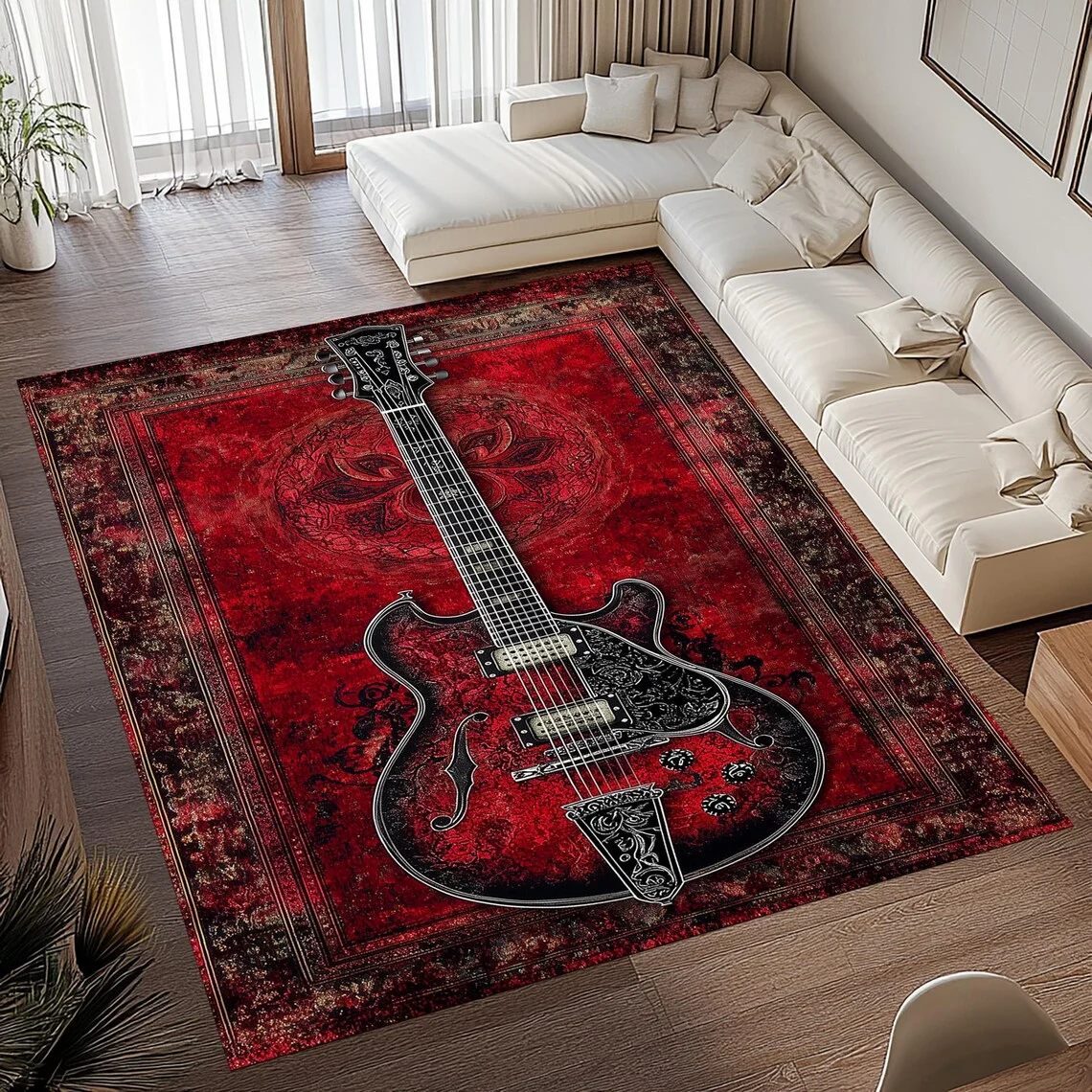 Teppiche mit Vintage-Gitarrenmuster, rutschfeste Teppiche für Zuhause, Wohnzimmer, Küche, Schlafzimmer, Teppich, maschinenwaschbare Bodenmatte