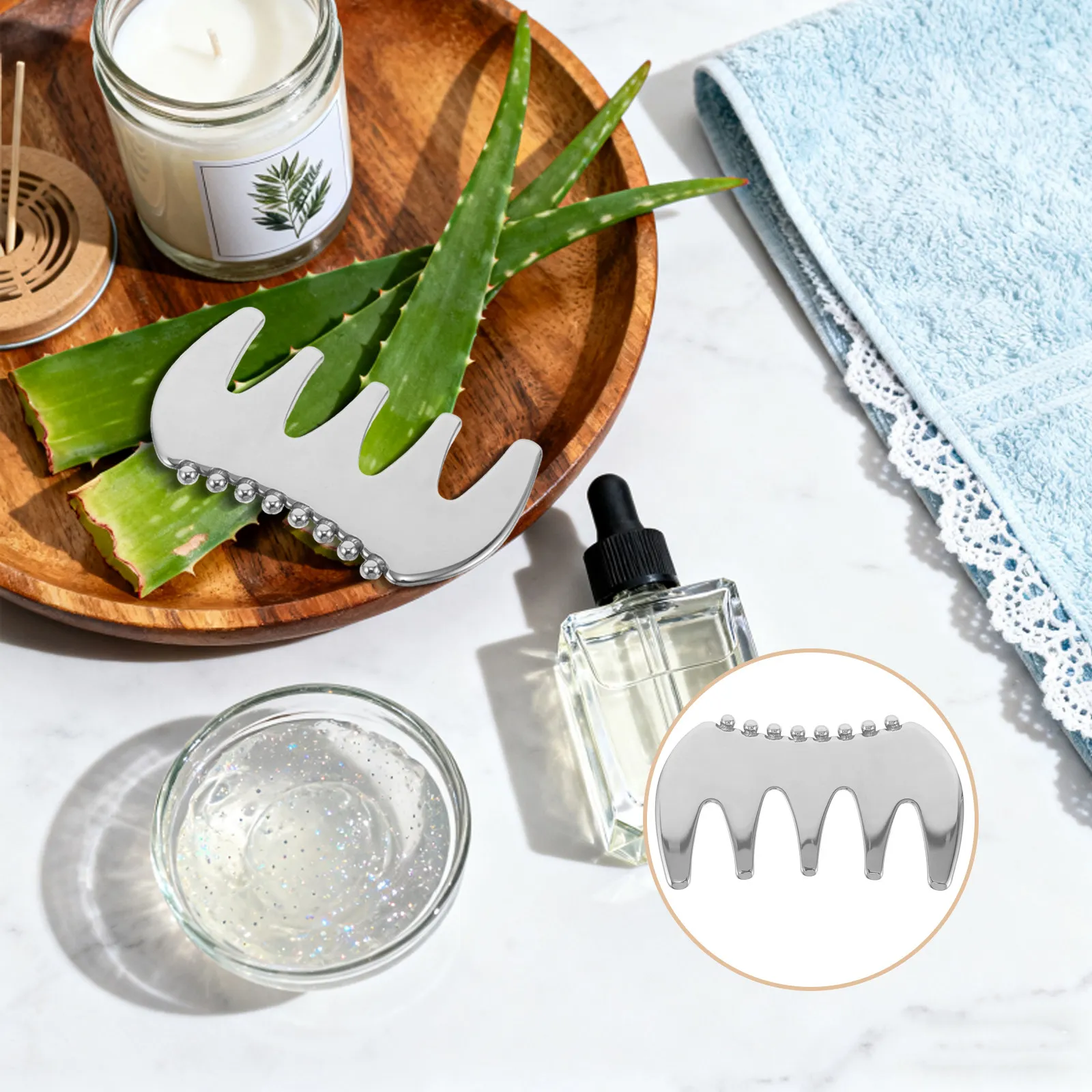 

Массажер для лица из нержавеющей стали в форме расчески для подтяжки кожи, улучшения впитывания косметических средств и массажа тела