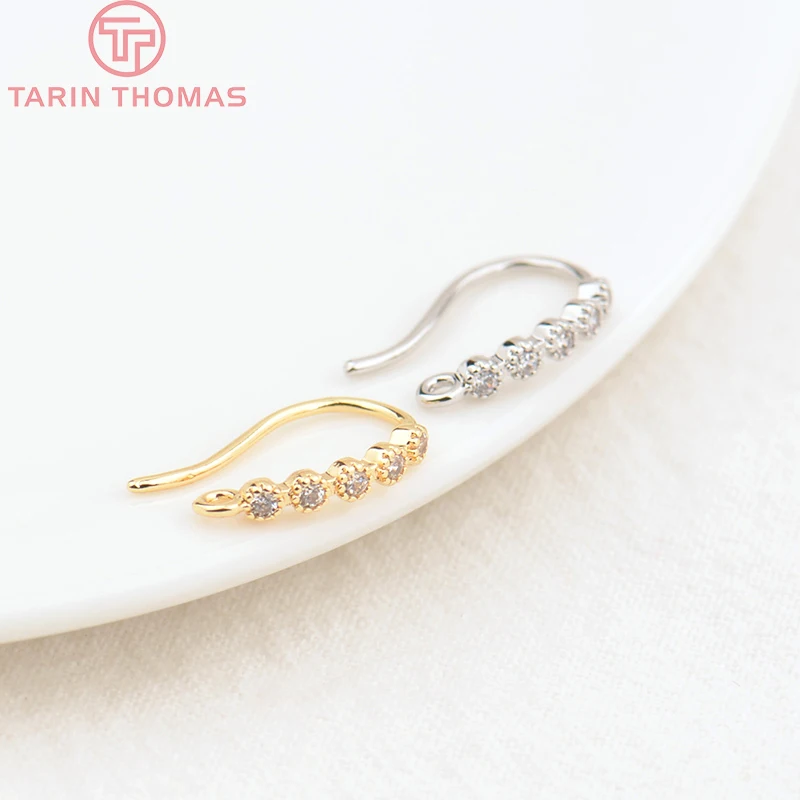 (1954)6PCS Height 15MM 24K Gold Color Brass with Zircon Earrings Hooks High Quality Diy Jewelry Findings Accessories