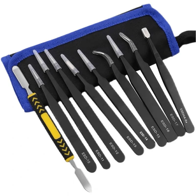 

Anti-Static Stainless Steel Tools Precision ESD Tweezers Set For Electronics, Jewelry Repair-AA70