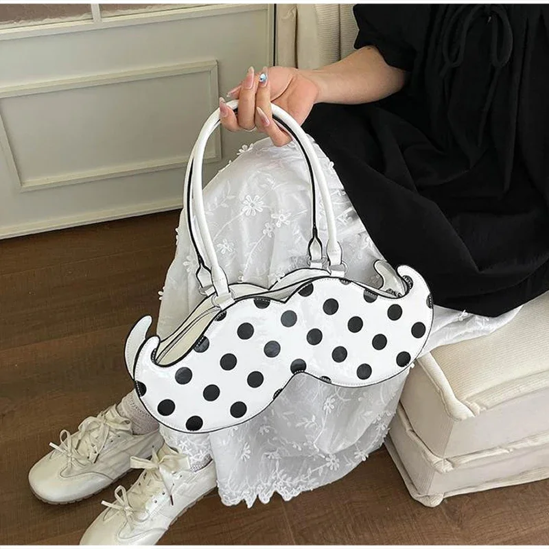Mustache Shape Polka Dot Hobo Schultertasche, süße, niedliche, ausgefallene, kreative Handtasche für Damen, leichte Alltagstasche im Nischendesign – Detail 17