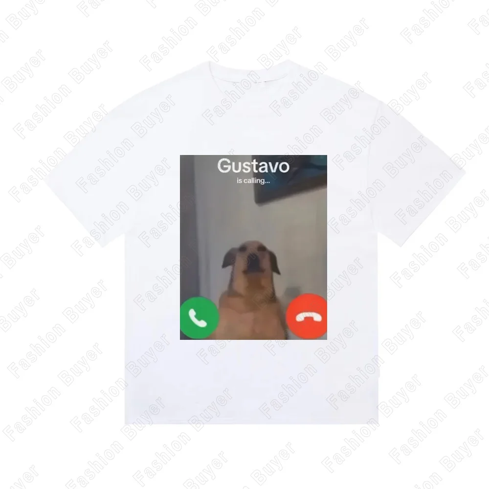 Gustavo The Dog'S Funny Phone Call Graphic T-Shirt Women's Black Casual Short Sleeve Round Neck Tee with 
