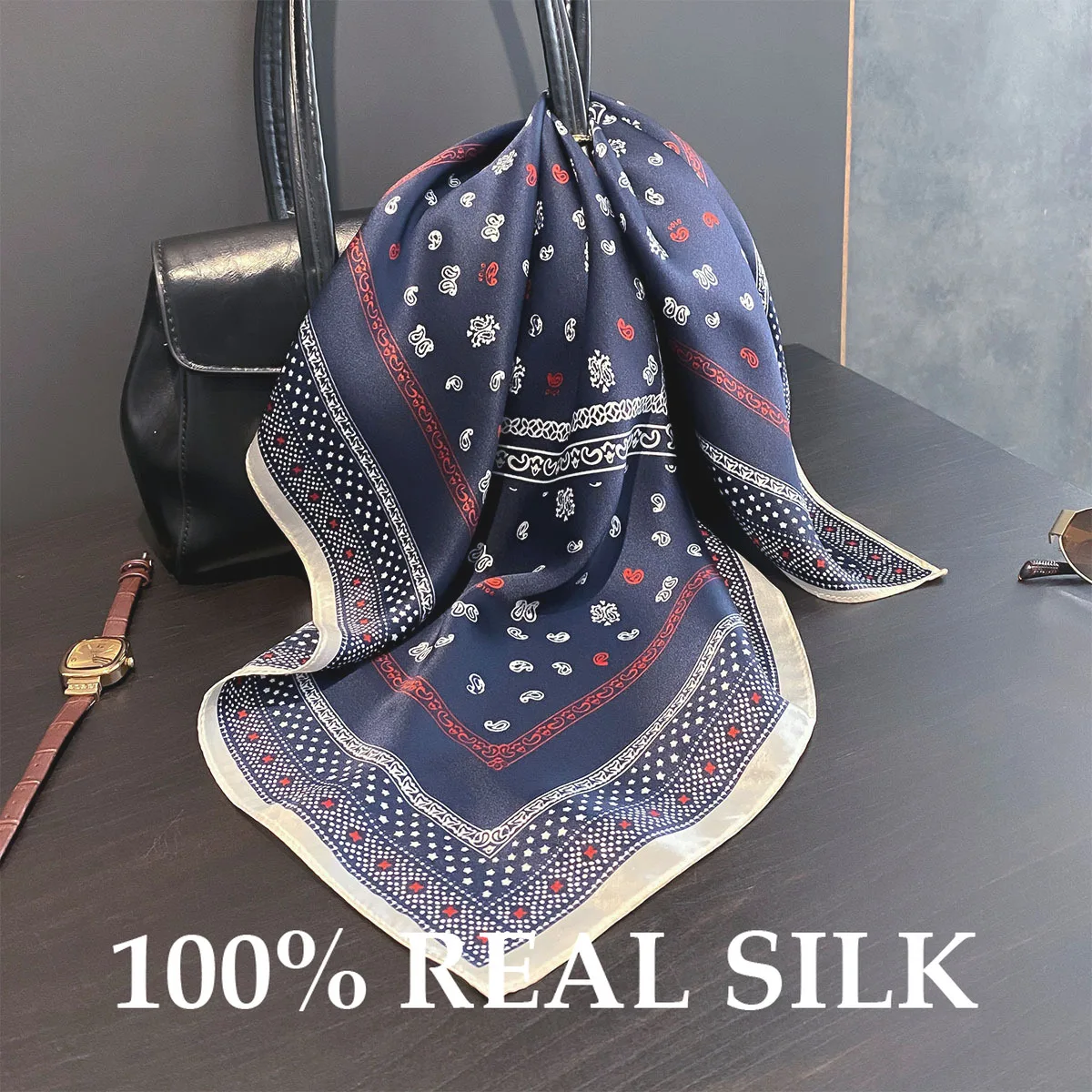 

New 100% Silk Scarf Fashion Paisley Print Scarves Women Summer Beach Small Shawl Poncho Square Hijab Bandana Kerchief Pashmina