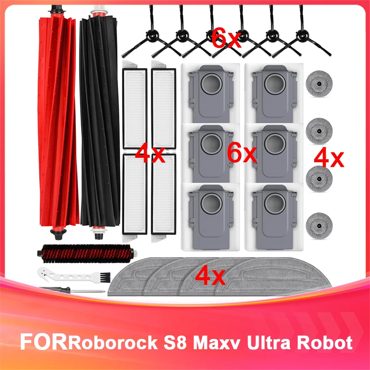 مجموعة ملحقات FZFZ للمكنسة الكهربائية الروبوتية S8 MaxV Ultra، والفرش الرئيسية، وأكياس الغبار، وقماش الممسحة، وملابس ممسحة الحواف، والمرشحات