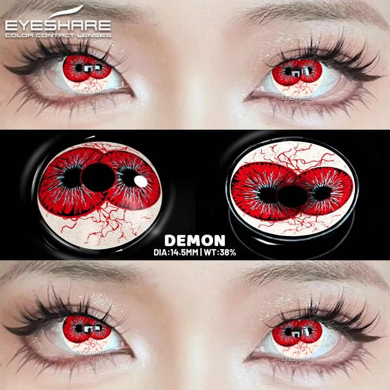EYESHARE Cosplay Weiß Farbige Kontaktlinsen 2 stücke Crazy Red Kontaktlinsen Anime Schwarz Augenlinsen Halloween Schönheit Make-Up Objektiv – Detail 21